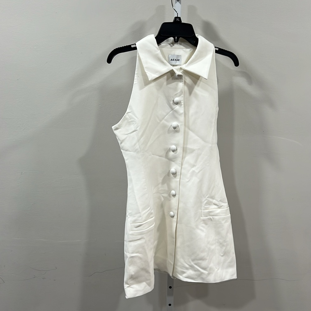 AEXAE Twill Vest Mini Button Dress in White - Picture 6 of 9